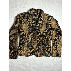 ELCC Jacket Floral Jacquard Baroque Tapestry Blazer Black Red Gold Sz PS